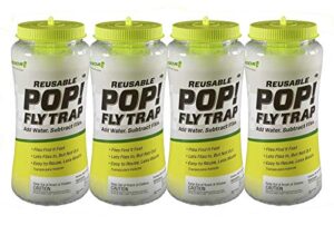 rescue! pop! reusable fly trap with fast-acting water-soluble attractant for home & agricultural settings, durable recyclable plastic (pack of 4)
