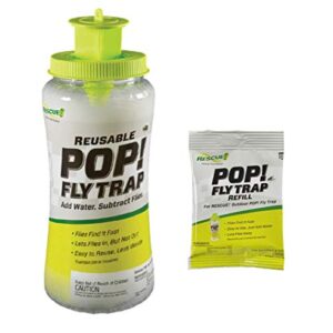 RESCUE! POP! Reusable Fly Trap with Fast-Acting Water-Soluble Attractant for Home & Agricultural Settings, Durable Recyclable Plastic (Pack of 4)