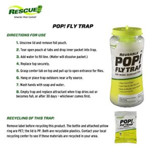 RESCUE! POP! Reusable Fly Trap with Fast-Acting Water-Soluble Attractant for Home & Agricultural Settings, Durable Recyclable Plastic (Pack of 4)