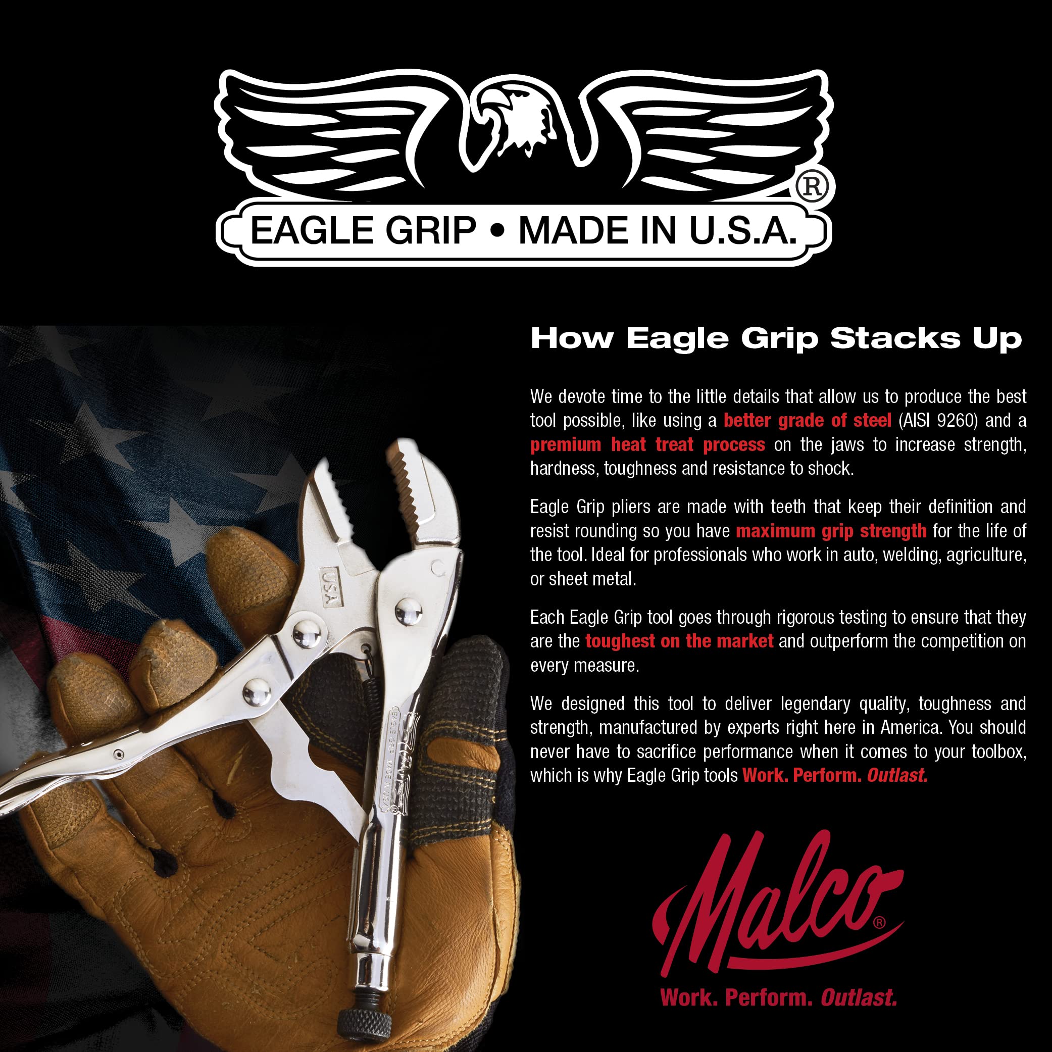 Malco Eagle Grip LP10R Locking Tool, 10" Straight Jaw