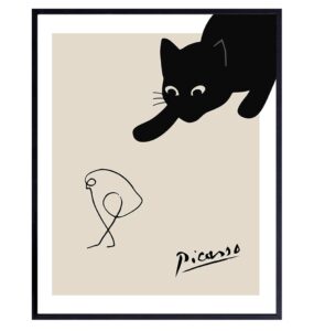 pablo picasso wall art - black cat home decor - cat wall art - picasso poster - cat wall decor - pablo picasso poster - pablo picasso print - pablo picasso art - cute cat lover gift for women - bird