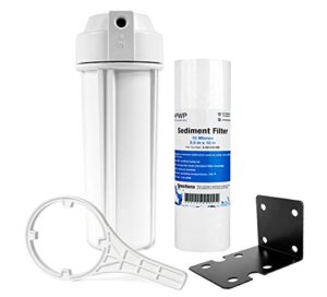 whole house water filtration system with white housing and sediment filter
