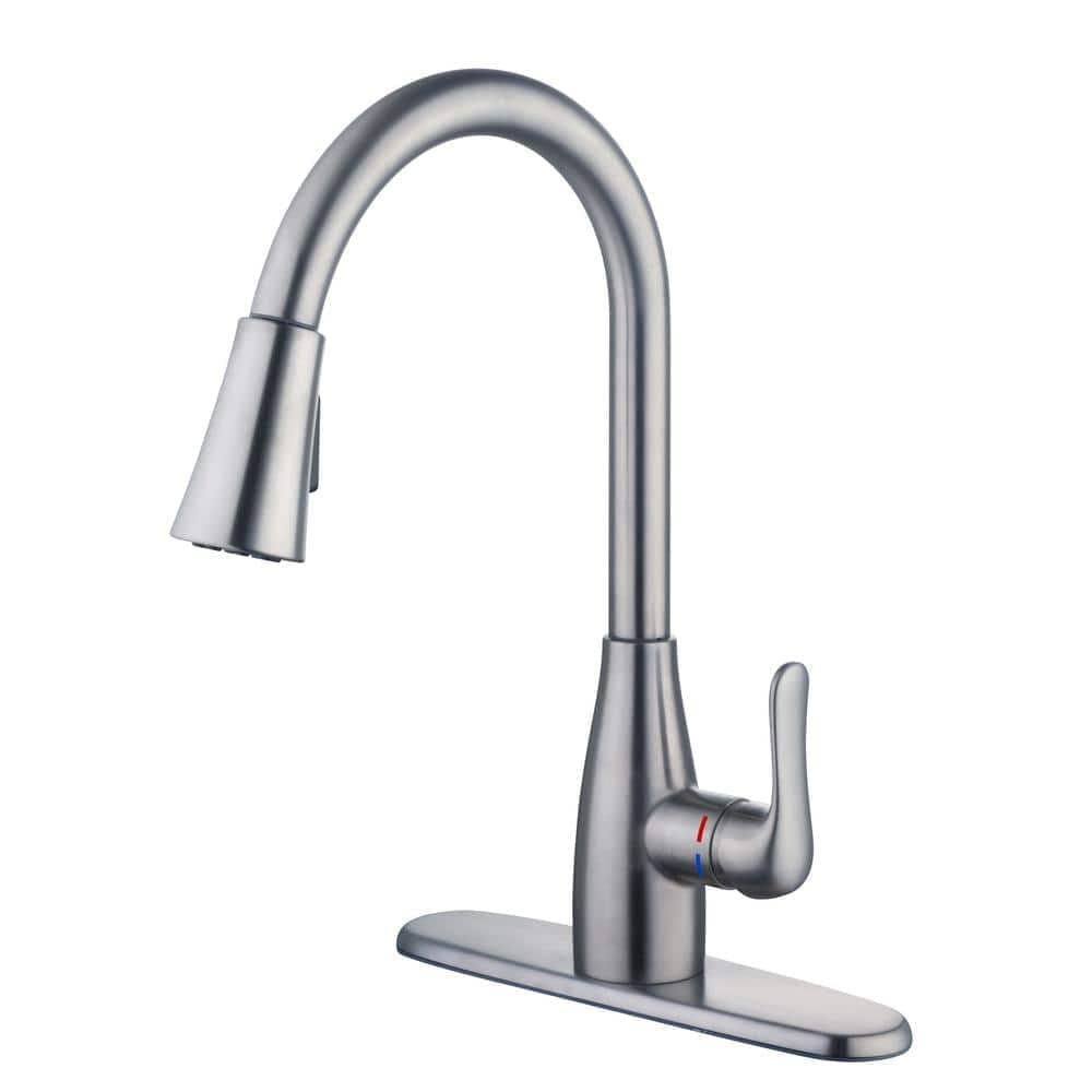 Glacier Bay McKenna Kitchen Faucet with Single Handle Pull-Down Sprayer (Stainless Steel), HD67726W-1208D2