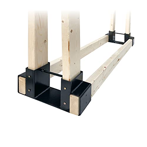 BACKYARD EXPRESSIONS PATIO · HOME · GARDEN 913561 Outdoor Firewood Log Storage Rack Bracket Kit, Adjustable Length, Fireplace Wood Holder, Black