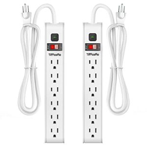 tiffcofio power strip surge protector, 4 feet extension cord, white power strip, 1080 joules surge protection, multiple protection outlet strip, 2 pack, etl listed