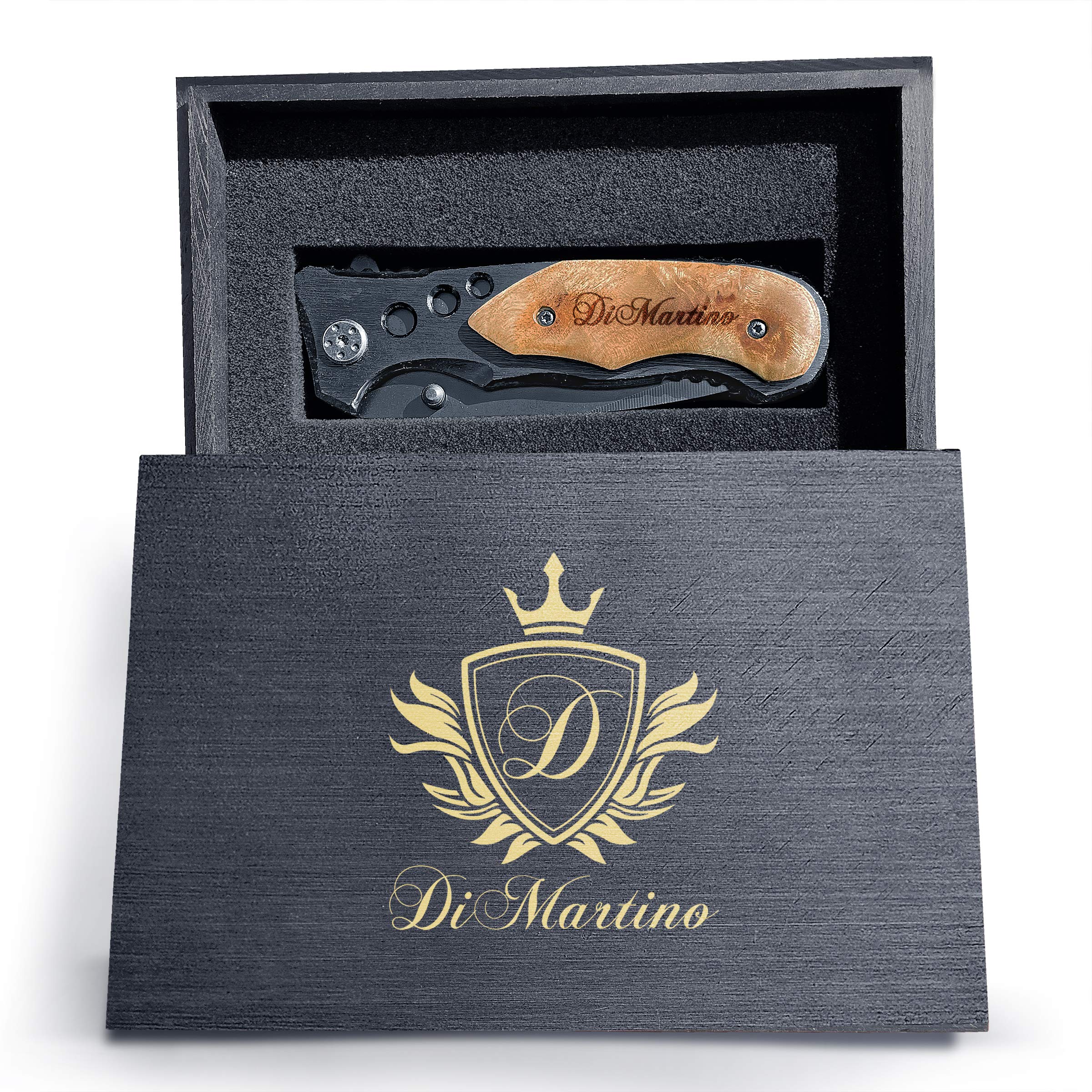 Krezy Case Engraved Knife With Wooden Box With Clip, Personalized Knife For Men, Folding Knife, Personalized Knife For Dad, Custom Knife With Engraved Wooden Box