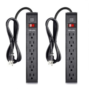 tiffcofio surge protector power strip, 4 ft extension cord, 2-pack surge protector, 1000 joules, multiple protection outlet strip, wall mountable, etl listed, black