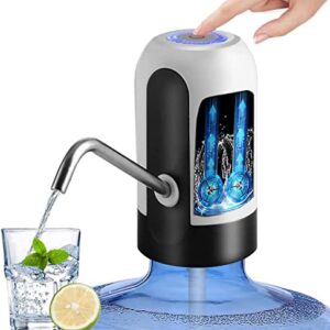 Water Bottle Dispenser, Wate Pump 5 gallon water dispenser Automatic Drinking Water Pump Water Jug Dispenser Smart USB Rechargeable Water Jug Pump Dispenser Switch for Universal 5 Gallon Bottle -White