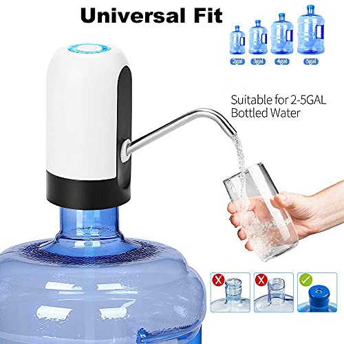 Water Bottle Dispenser, Wate Pump 5 gallon water dispenser Automatic Drinking Water Pump Water Jug Dispenser Smart USB Rechargeable Water Jug Pump Dispenser Switch for Universal 5 Gallon Bottle -White