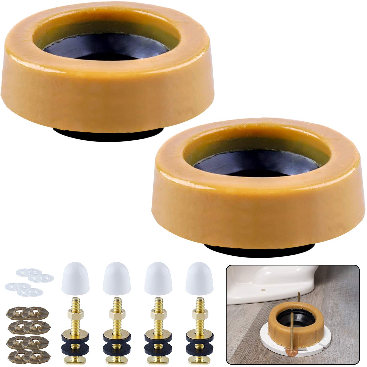 boeemi Extra Thick Wax Ring Toilet,with Flange and Bolts for Reinstallation of the Toilet, Fits 3-inch or 4-inch Waste Lines(2 PCS)