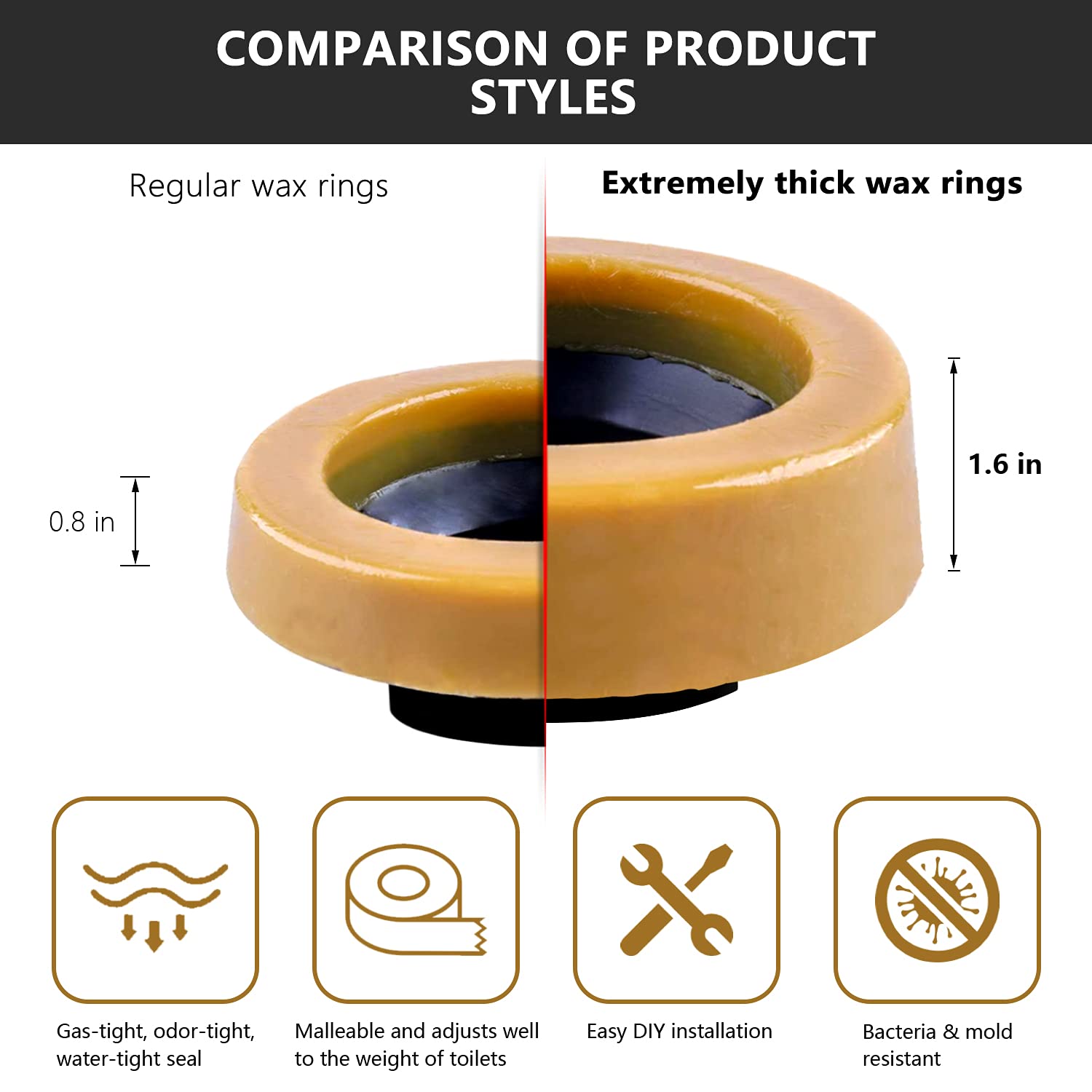 boeemi Extra Thick Wax Ring Toilet,with Flange and Bolts for Reinstallation of the Toilet, Fits 3-inch or 4-inch Waste Lines(2 PCS)