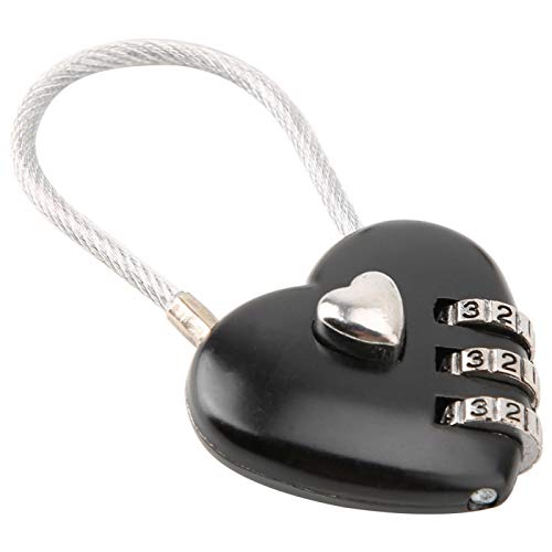 Heart Shape Code Lock Compact Mini Size with 3 Digit Code Combination for Luggage, Backpack, Jewelry Box, Hall Locker(Black)