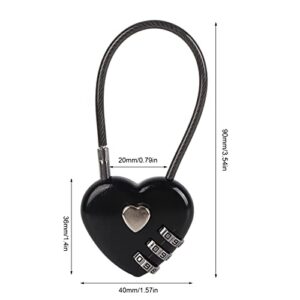 Heart Shape Code Lock Compact Mini Size with 3 Digit Code Combination for Luggage, Backpack, Jewelry Box, Hall Locker(Black)