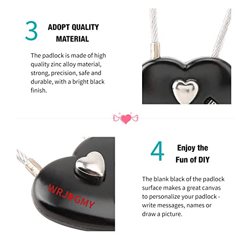 Heart Shape Code Lock Compact Mini Size with 3 Digit Code Combination for Luggage, Backpack, Jewelry Box, Hall Locker(Black)