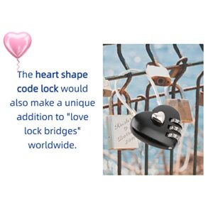 Heart Shape Code Lock Compact Mini Size with 3 Digit Code Combination for Luggage, Backpack, Jewelry Box, Hall Locker(Black)