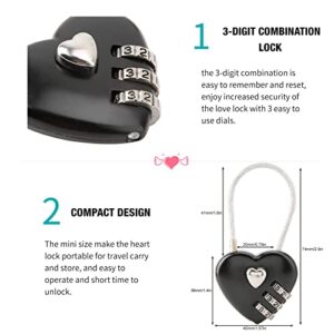 Heart Shape Code Lock Compact Mini Size with 3 Digit Code Combination for Luggage, Backpack, Jewelry Box, Hall Locker(Black)