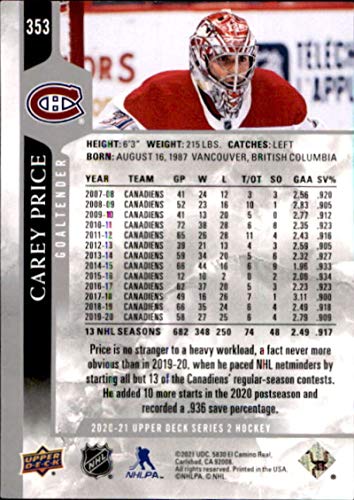 2020-21 Upper Deck #353 Carey Price Montreal Canadiens Hockey Card