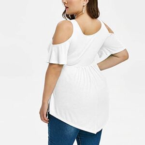 Sdeycui Womens Plus Size Tiered Lace Appliques Cold Shoulder V-Neck Short Sleeve T-Shirt Blouse Shirt(White, XXXL)