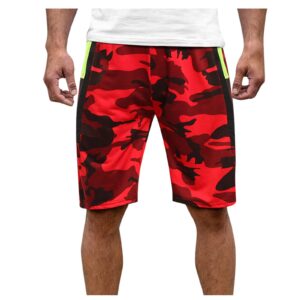 men's cargo short summer casual fitness bodybuilding camouflage print workout shorts(red, xxl)