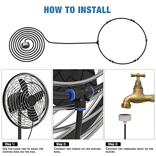 Misting Cooling System, Outdoor Misting System for Patio,Patio Mister for Cooling Fan 20FT Misting Line + 6 Brass Mist Nozzles + Brass Adapter(3/4"),Outdoor Mister System for Trampoline Greenhouse