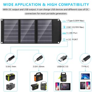 MARBERO 30W Solar Panel, Foldable Solar Panel Battery Charger for Portable Power Station Generator, iPhone, Ipad, Laptop, QC3.0 USB Ports & DC Output(10 Connectors) for Outdoor Camping Van RV Trip
