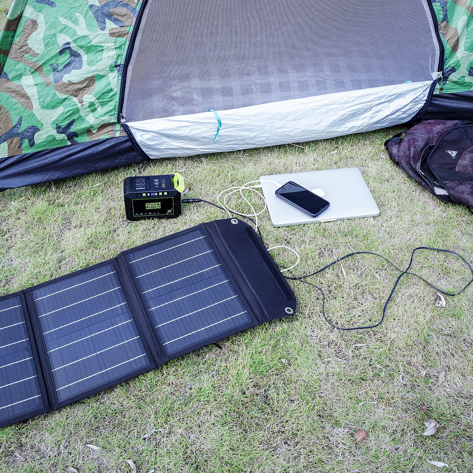 MARBERO 30W Solar Panel, Foldable Solar Panel Battery Charger for Portable Power Station Generator, iPhone, Ipad, Laptop, QC3.0 USB Ports & DC Output(10 Connectors) for Outdoor Camping Van RV Trip