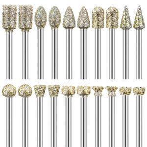 diamond grinding burr drill bit set for dremel rotary tool 20pcs diamond burr bits with 1/8 inch shank rotary tool accessories for stone glass ceramics carving, grinding, polishing, engraving