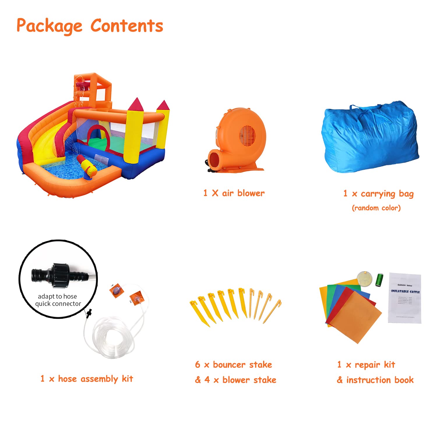 HuaKastro Inflatable Bounce House Water Slide with Blower, 5 in 1 Backyard Water Park W/Climbing Wall, Splash Pool, Jumping Castle, Water Slide, Cannon, Bucket Dump for Indoor Outdoor Parties