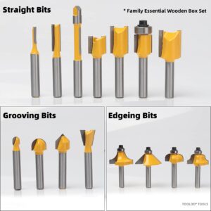 TOOLDO Router Bits 15 Pcs Set with Wooden Box, 1/4 Inch Shank with High-End Carbide Router Bits Kit, for Woodwork Project