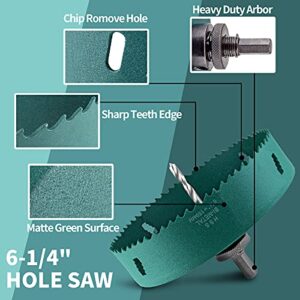 Kyuionty 6-1/4 Inch 159mm Hole Saw with Heavy Duty Arbor, HSS BI-Metal Wood Hole Saws Bit 1.26 Inch Cutting Depth, Hole Cutter for Wood Cornhole Boards, Plastic, Drywall, Fiberboard