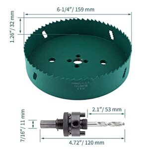 Kyuionty 6-1/4 Inch 159mm Hole Saw with Heavy Duty Arbor, HSS BI-Metal Wood Hole Saws Bit 1.26 Inch Cutting Depth, Hole Cutter for Wood Cornhole Boards, Plastic, Drywall, Fiberboard