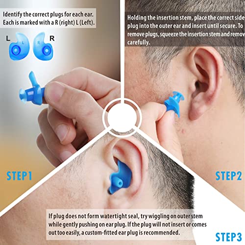 Hearprotek 2 Pairs Swimming Ear Plugs for Kids, Soft Silicone Reusable Water earplugs for Kids Swimming Bathing and Other Water Sports (Blue)