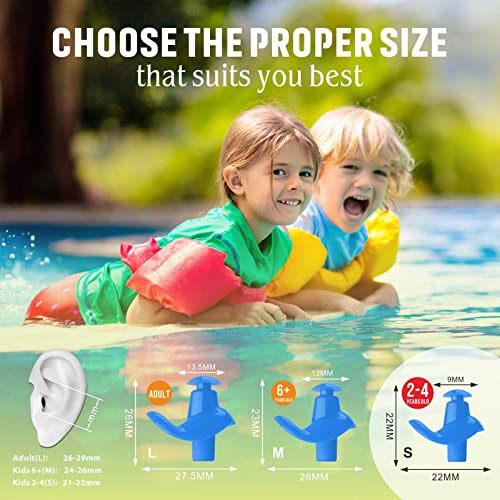 Hearprotek 2 Pairs Swimming Ear Plugs for Kids, Soft Silicone Reusable Water earplugs for Kids Swimming Bathing and Other Water Sports (Blue)