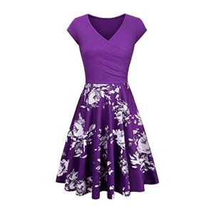 wodceeke women 2021 summer boho maxi dress v-neck short sleeve sling floral plus size dress wedding guest prom dress (purple, xxxl)