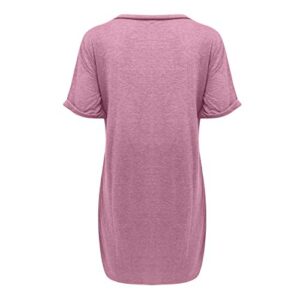 Wodceeke Women's 2021 Summer Boho Maxi Dress V-Neck Short Sleeve Solid Color Dress Plus Size Maternity Prom Dress (Pink, XL)