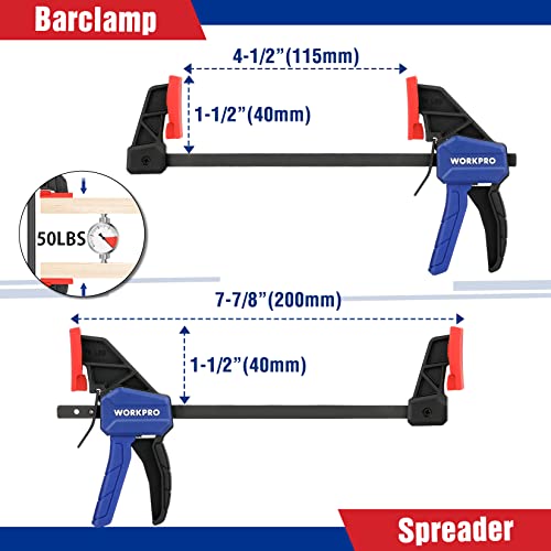 WORKPRO 8-Piece Clamp Set for Woodworking, 4-pack 4-1/2" Mini Bar Clamps and 4 Spring Clamps, Light-Duty Quick-Change Clamp/Spreader with 50 lbs Load Limit