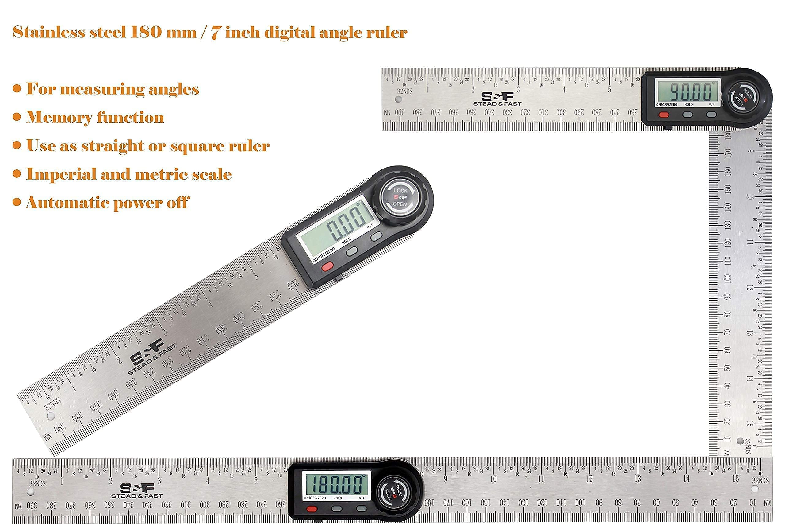 Digital Angle Finder Tool 7 Inch / 180 mm with Pouch/Digital Angle Finder Gauge with Magnetic Base and Backlight Bundle for Woodworking Measurement, Angle Measuring Tool by S&F STEAD & FAST