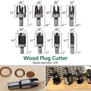 A young store 23 Pack Woodworking Chamfer Drilling Tool, 6pcs Countersink Drill Bit, 7pcs Three Pointed Countersink Drill Bit, 8pcs Wood Plug Cutter, with L-Wrench and Automatic Center Punch