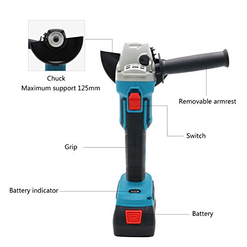 Vikky 5 inch cordless angle grinder, brushless 20V 4.2 lithium-ion cordless grinder, grinding wheel with a diameter of 125 mm, for cutting and grinding