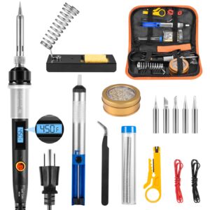 electronics soldering iron, sremtch 80w precision soldering iron kit with lcd display, professional soldering iron kit with adjustable temperature 392℉ - 842℉, on/off switch, welding accessories