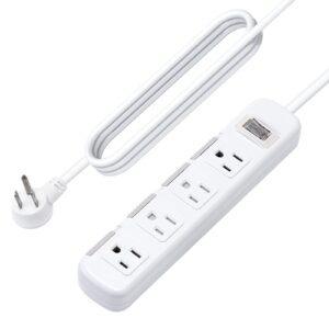 flat plug power strip, surge protector with 6 ft extension cord, 4 outlets, 15a ,125v, 1875w,300 j, wall mounted power strip for home, office, white