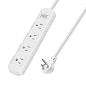 Flat Plug Power Strip, Surge Protector with 6 Ft Extension Cord, 4 Outlets, 15A ,125V, 1875W,300 J, Wall Mounted Power Strip for Home, Office, White