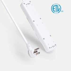 Flat Plug Power Strip, Surge Protector with 6 Ft Extension Cord, 4 Outlets, 15A ,125V, 1875W,300 J, Wall Mounted Power Strip for Home, Office, White