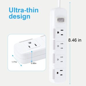 Flat Plug Power Strip, Surge Protector with 6 Ft Extension Cord, 4 Outlets, 15A ,125V, 1875W,300 J, Wall Mounted Power Strip for Home, Office, White