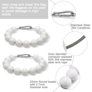 2 Pieces Flagpole Retainer Ring Flag Pole Accessories Beaded Flag Mount Rope Retainer Ring Keep Flag Close to Pole Counterweight Set with Steel Cable for Internal External Halyard Flagpole (White)