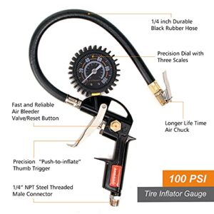 FYPower 22 Pieces Air Compressor Accessories kit, 1/4 inch x 25 ft Recoil Poly Hose Kit, 1/4" NPT Quick Connect Air Fittings, Tire Inflator Gauge, Blow Gun, Air Filter, Swivel Plugs, Orange PU Hose