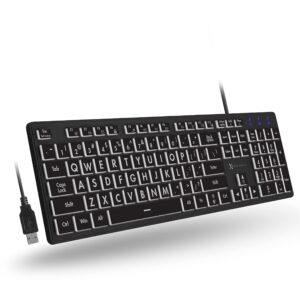 x9 performance backlit large print keyboard - easy to see and type - light up keyboard for elderly or visually impaired - usb wired lighted keyboard, 7 colors, oversize letters - easy view keyboard