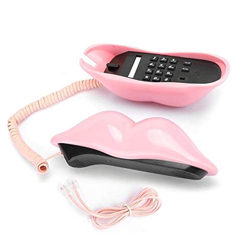 CHENJIEUS Lip Telephone, Advanced Home Telephone, Interesting Mouth Lip-Shaped Telephone, Electroplating Wire Phone Home Decoration, for Families House Phone (Pink)