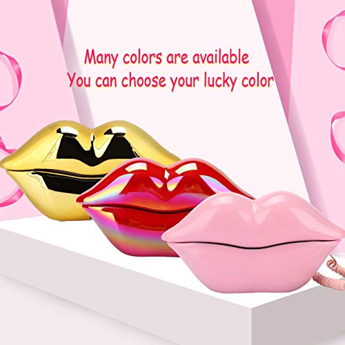 CHENJIEUS Lip Telephone, Advanced Home Telephone, Interesting Mouth Lip-Shaped Telephone, Electroplating Wire Phone Home Decoration, for Families House Phone (Pink)