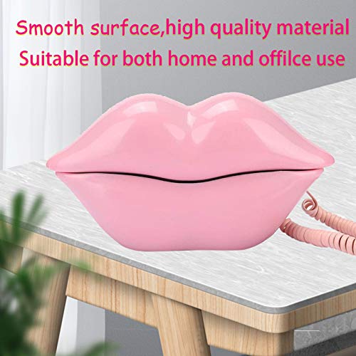 CHENJIEUS Lip Telephone, Advanced Home Telephone, Interesting Mouth Lip-Shaped Telephone, Electroplating Wire Phone Home Decoration, for Families House Phone (Pink)